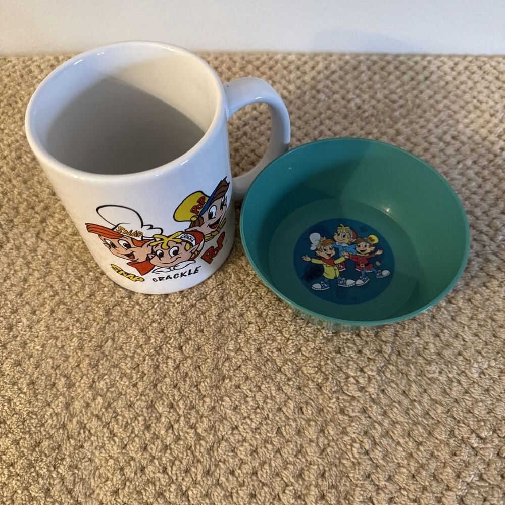Vintage Kelloggs Rice Krispies Mug and Plastic Cereal Bowl 2001 Snap Crackle Pop
